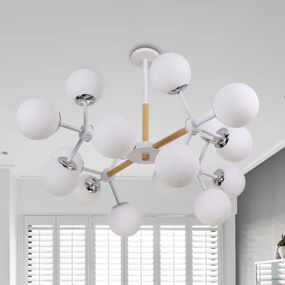 Contemporary Globe Chandelier - White Glass 9/12/16 Head Dining Room Hanging Light Kit 16 /