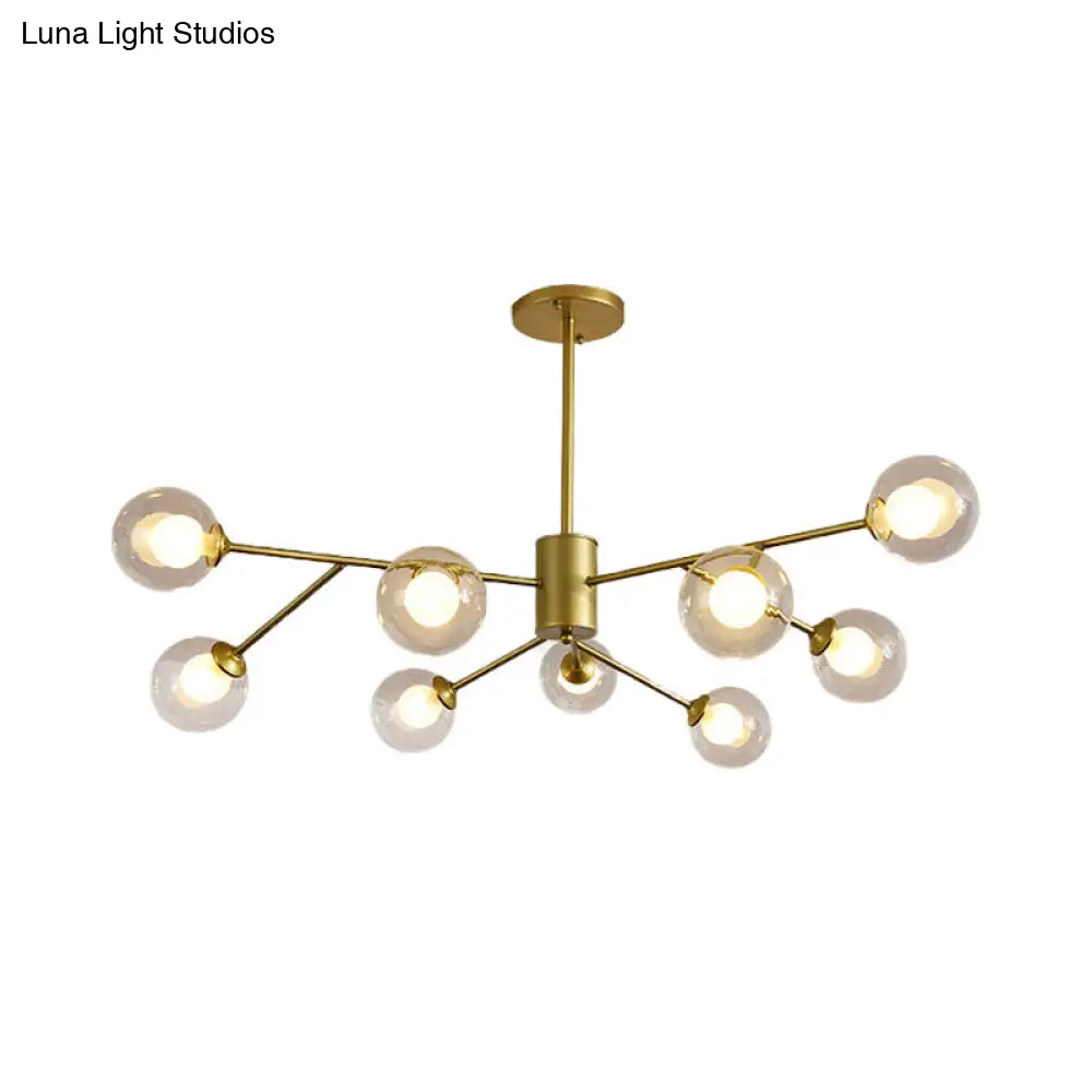 Globe Clear Glass Chandelier: Contemporary 6/9 Lights - Black/Gold Starburst Design