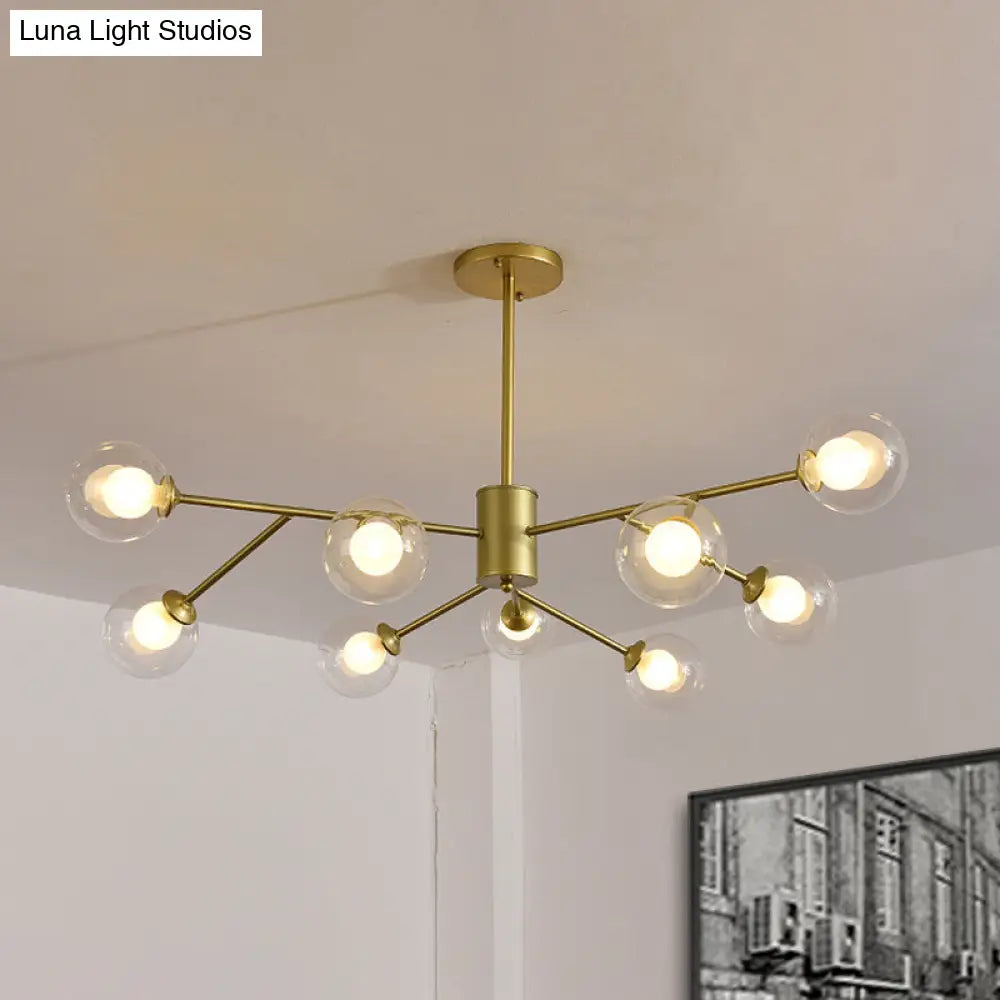 Globe Clear Glass Chandelier: Contemporary 6/9 Lights - Black/Gold Starburst Design