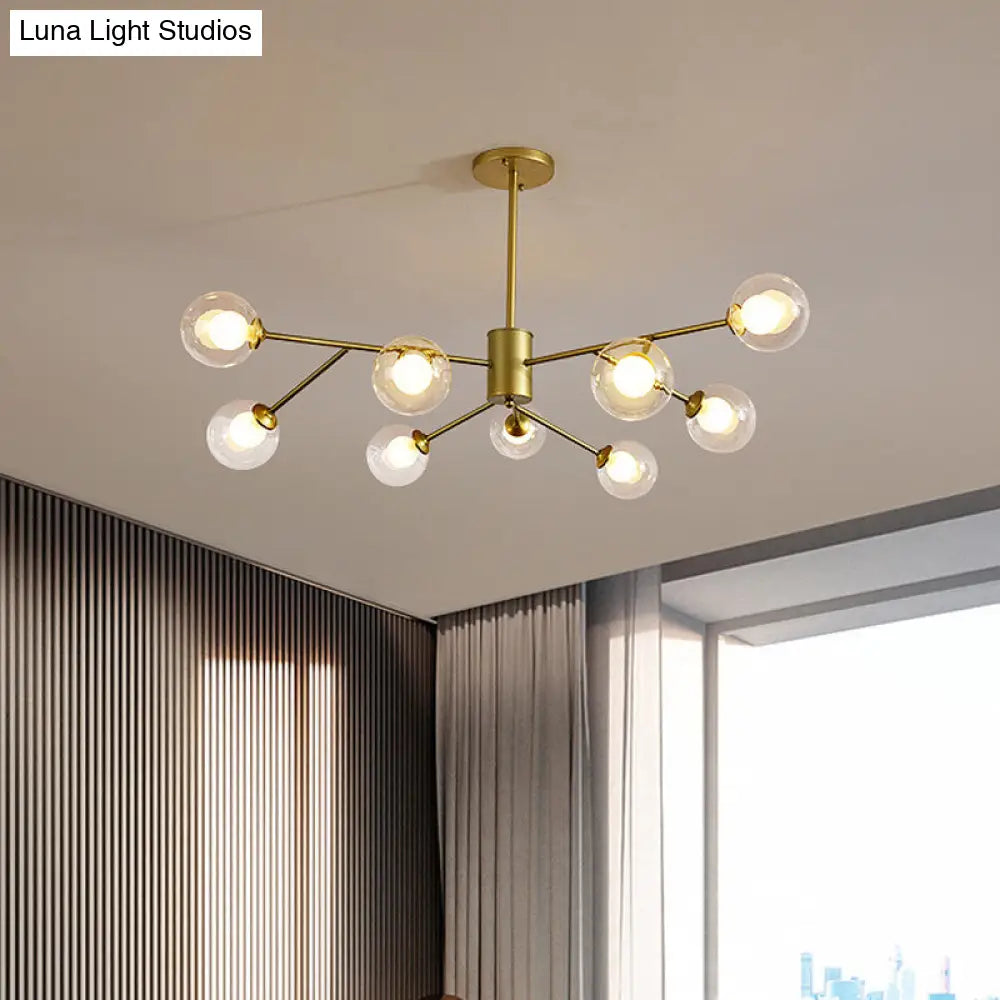 Globe Clear Glass Chandelier: Contemporary 6/9 Lights - Black/Gold Starburst Design 9 / Gold