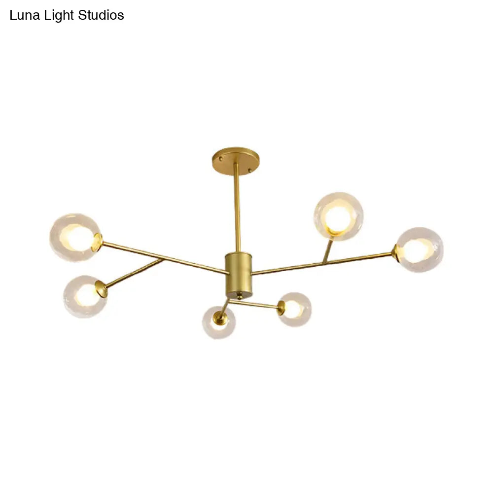 Globe Clear Glass Chandelier: Contemporary 6/9 Lights - Black/Gold Starburst Design