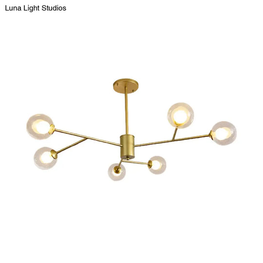 Globe Clear Glass Chandelier: Contemporary 6/9 Lights - Black/Gold Starburst Design