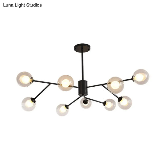 Globe Clear Glass Chandelier: Contemporary 6/9 Lights - Black/Gold Starburst Design