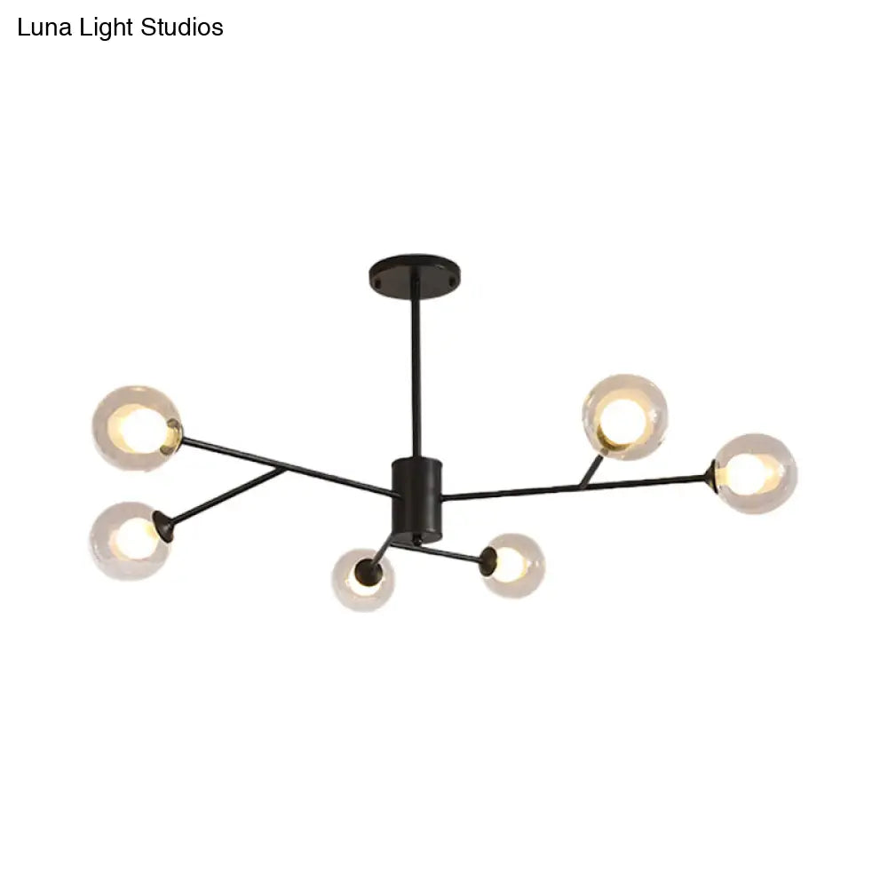 Contemporary Globe Glass Chandelier With Starburst Design - Black/Gold Finish 6/9 Lights