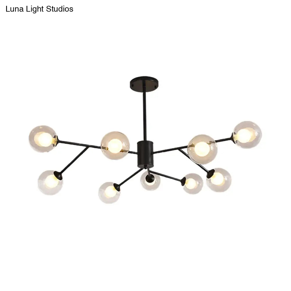 Contemporary Globe Glass Chandelier With Starburst Design - Black/Gold Finish 6/9 Lights