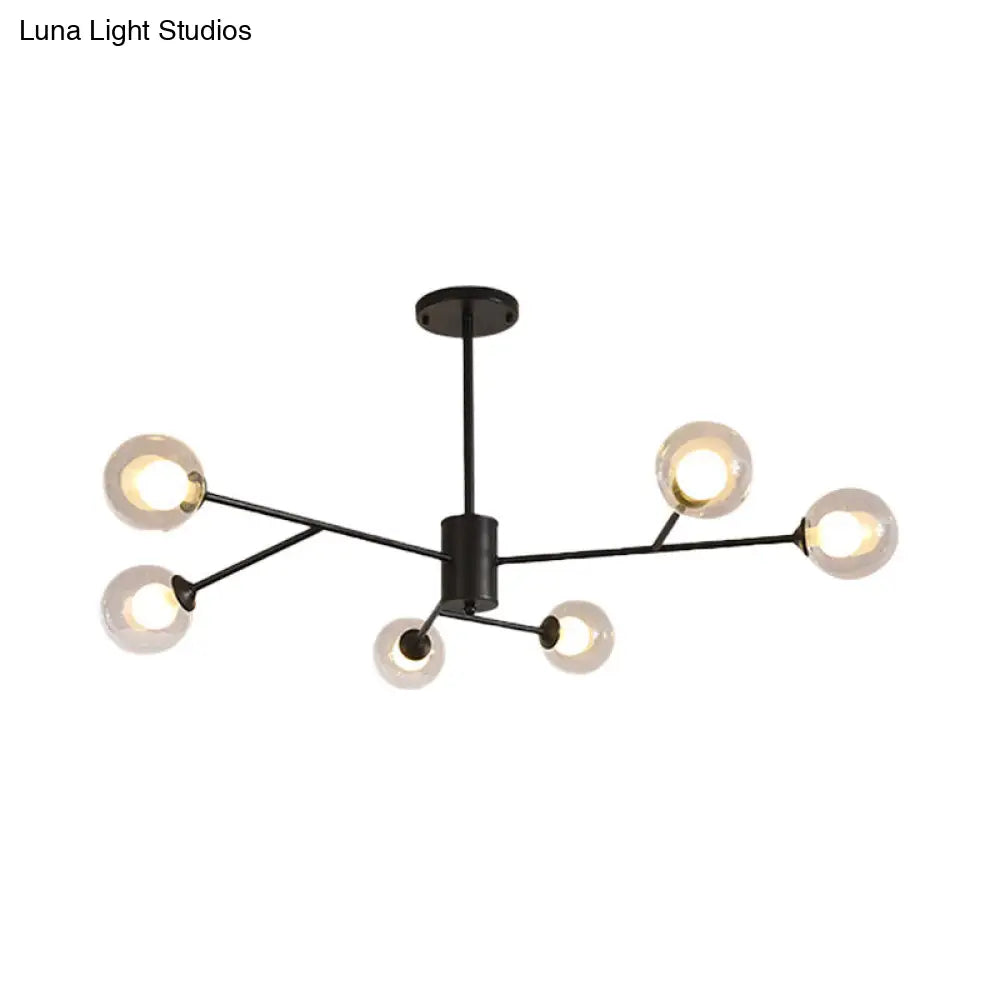 Globe Clear Glass Chandelier: Contemporary 6/9 Lights - Black/Gold Starburst Design