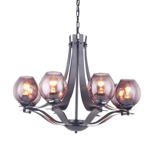 Contemporary Globe Gray Glass Chandelier With 5/8 Lights - Black Suspension Pendant 8 /