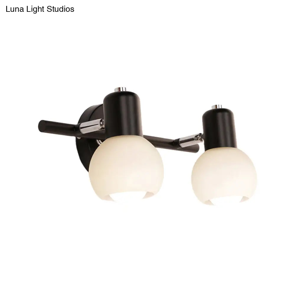 Contemporary Globe Sconce Light With Metal And Milk Glass 2/3 Lights Wall Fixture In Black - Perfect