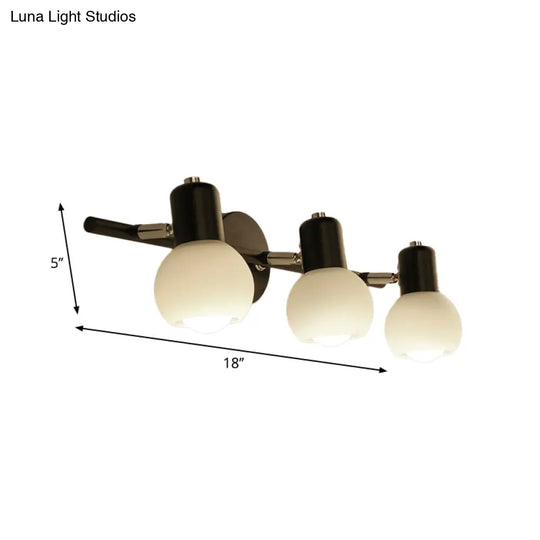 Contemporary Globe Sconce Light With Metal And Milk Glass 2/3 Lights Wall Fixture In Black - Perfect