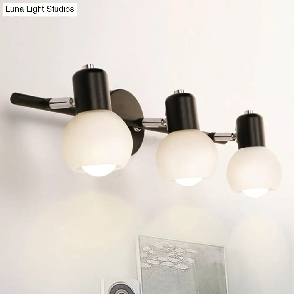 Contemporary Globe Sconce Light With Metal And Milk Glass 2/3 Lights Wall Fixture In Black - Perfect