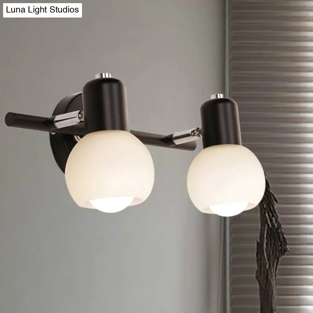 Contemporary Globe Sconce Light With Metal And Milk Glass 2/3 Lights Wall Fixture In Black - Perfect