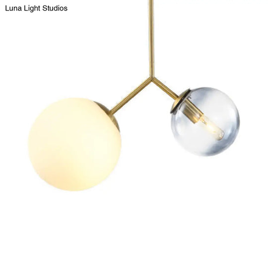 Gold Contemporary Chandelier With Glass Sphere Shade - 2 Lights For Bedroom Or Bathroom