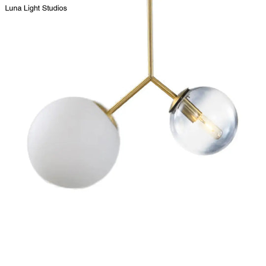 Contemporary Gold 2-Light Glass Sphere Shade Pendant Chandelier Lamp For Bedroom And Bathroom