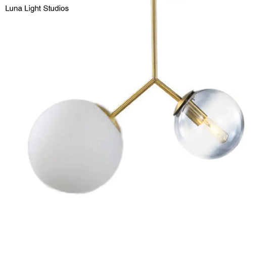 Gold Contemporary Chandelier With Glass Sphere Shade - 2 Lights For Bedroom Or Bathroom