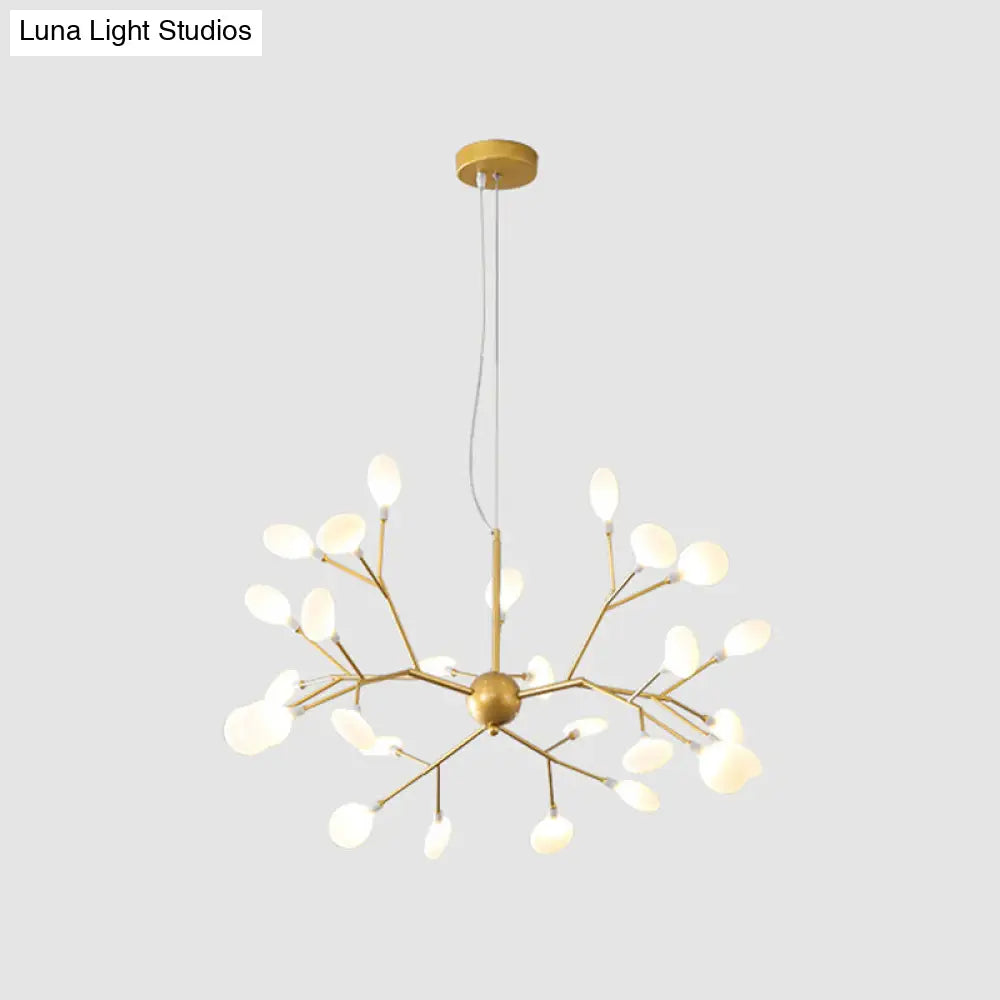 Contemporary Gold Acrylic Leaf Chandelier: Led Ceiling Lamp For Living Room