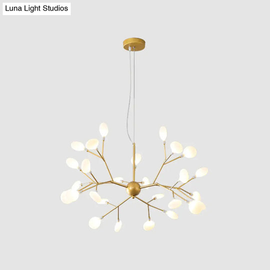 Contemporary Gold Acrylic Leaf Chandelier: Led Ceiling Lamp For Living Room