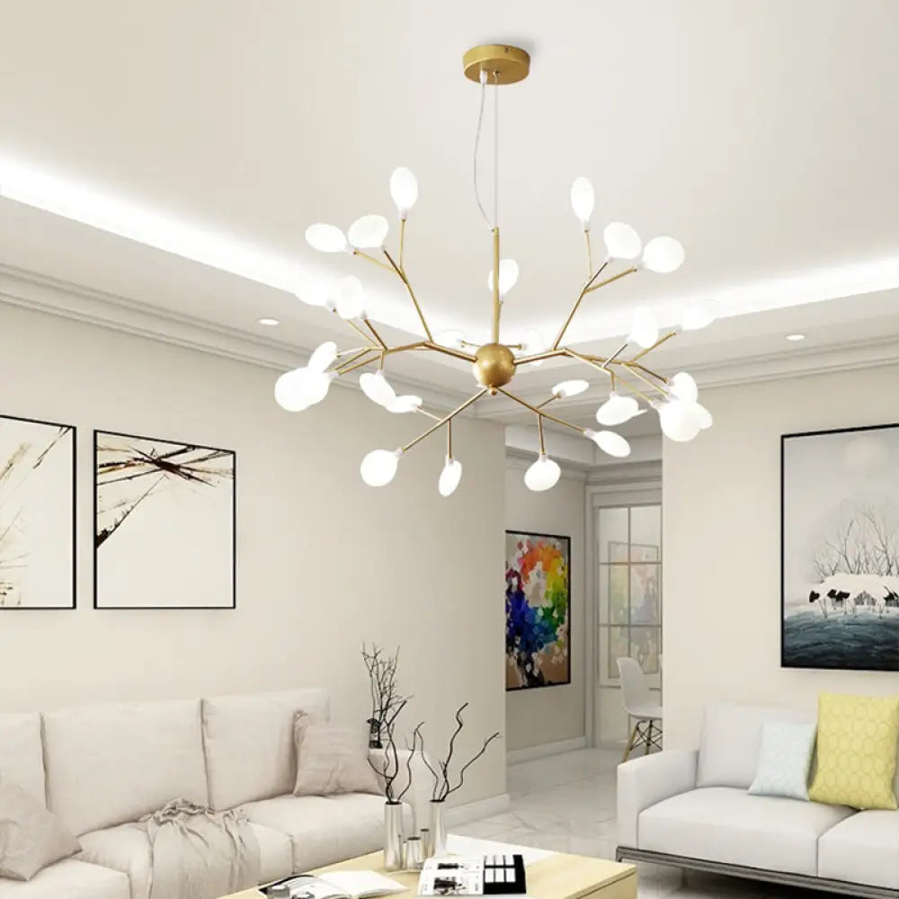 Contemporary Gold Acrylic Leaf Chandelier: Led Ceiling Lamp For Living Room 27 /