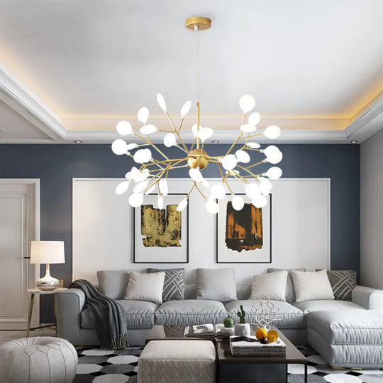 Contemporary Gold Acrylic Leaf Chandelier: Led Ceiling Lamp For Living Room 36 /