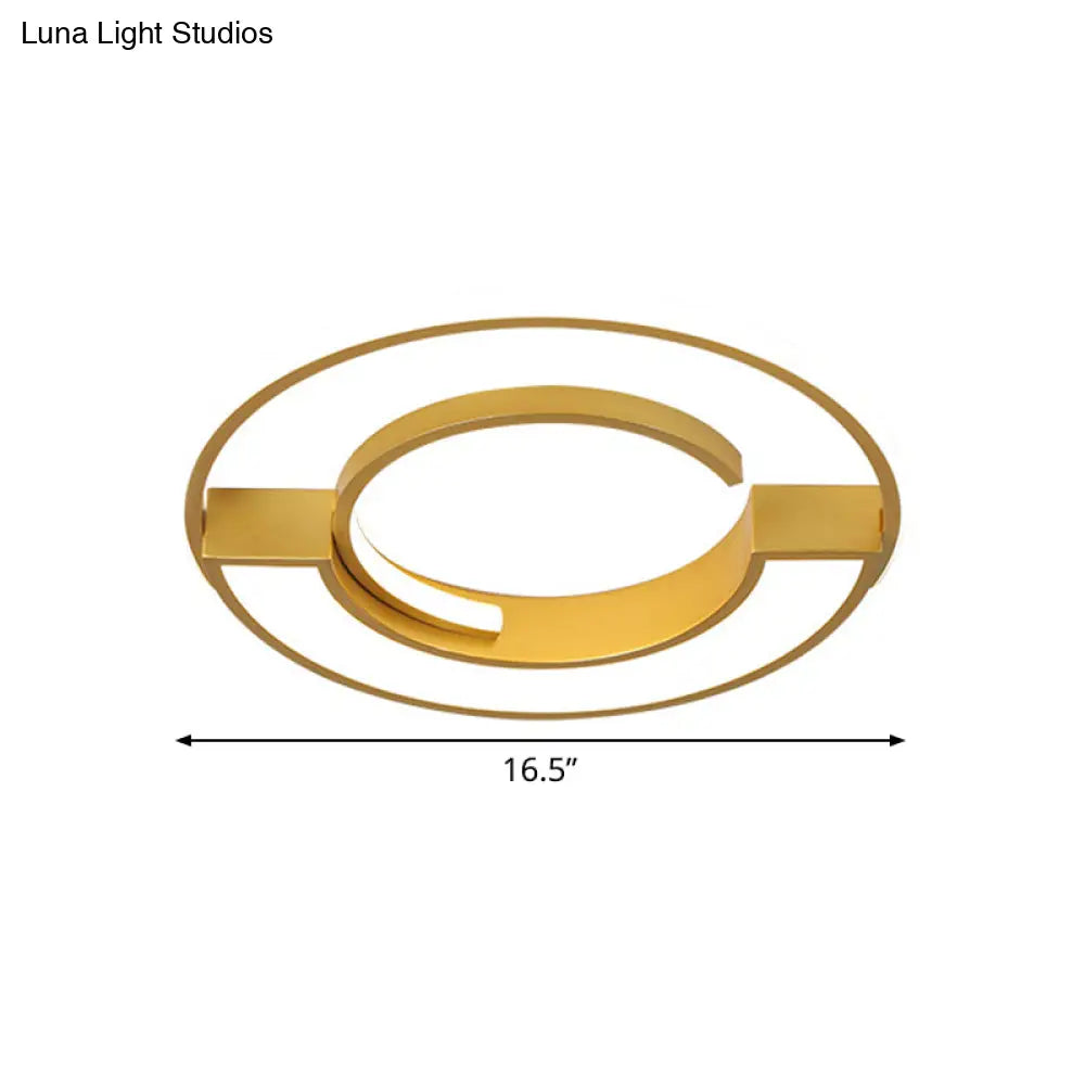 Contemporary Gold Aluminum Ceiling Lamp - Led Flushmount Lighting In Warm/White Light (16.5 Or 20.5