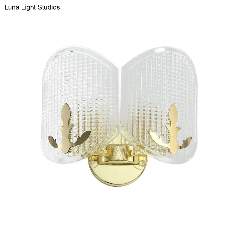 Contemporary Gold Arc Wall Sconce With Dual Clear Glass Latticed Heads