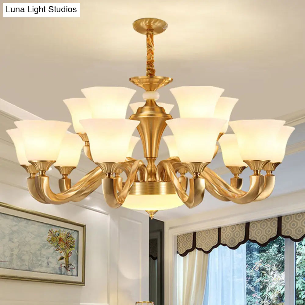 Gold Paneled Pendant Chandelier With Milky Glass Shade - Modern Lighting 15 / White