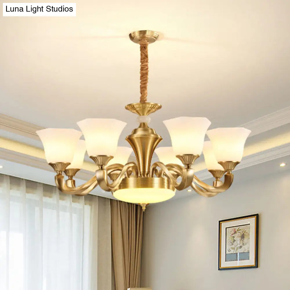 Gold Paneled Pendant Chandelier With Milky Glass Shade - Modern Lighting