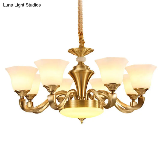 Contemporary Gold Bell Chandelier Pendant With Milky Glass Shade