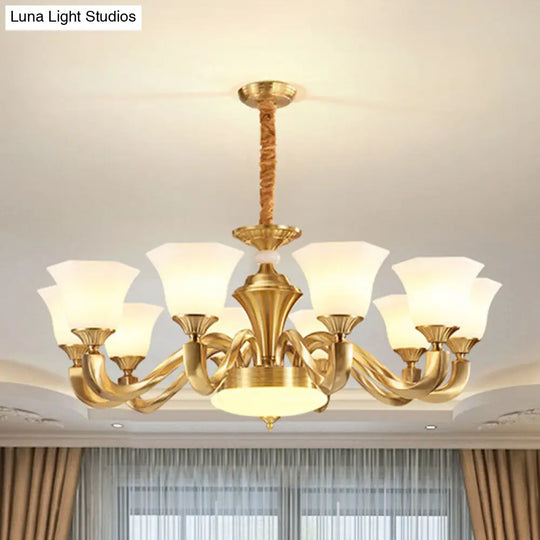 Gold Paneled Pendant Chandelier With Milky Glass Shade - Modern Lighting 10 / White