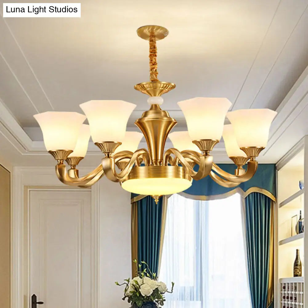 Gold Paneled Pendant Chandelier With Milky Glass Shade - Modern Lighting 8 / White