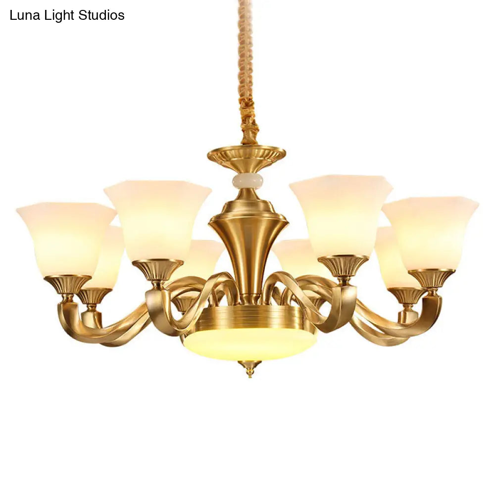 Gold Paneled Pendant Chandelier With Milky Glass Shade - Modern Lighting