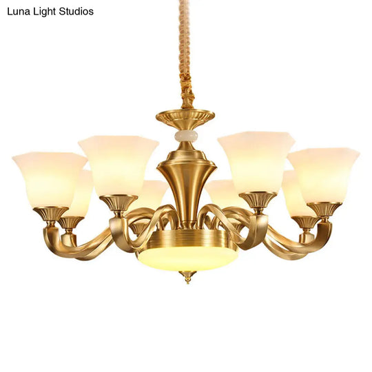 Gold Paneled Pendant Chandelier With Milky Glass Shade - Modern Lighting