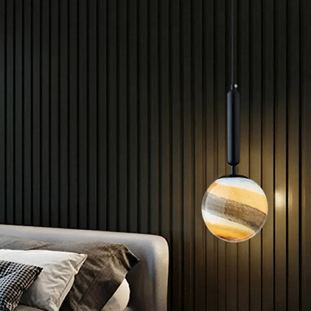 Contemporary Gold/Black Bedroom Pendant Lamp With Frosted Glass Shade Black