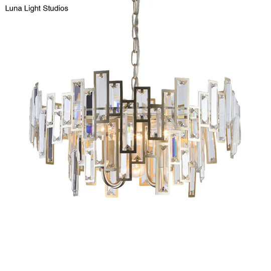 Contemporary Gold/Black Round Bedroom Suspension Light With Clear Crystal Block Embedded Chandelier