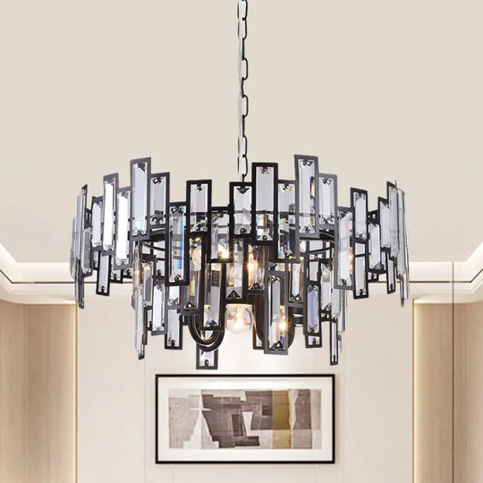 Contemporary Gold/Black Round Bedroom Suspension Light With 6 Crystal Block Bulbs Black