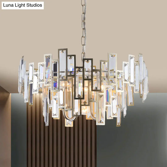 Contemporary Gold/Black Round Bedroom Suspension Light With 6 Crystal Block Bulbs