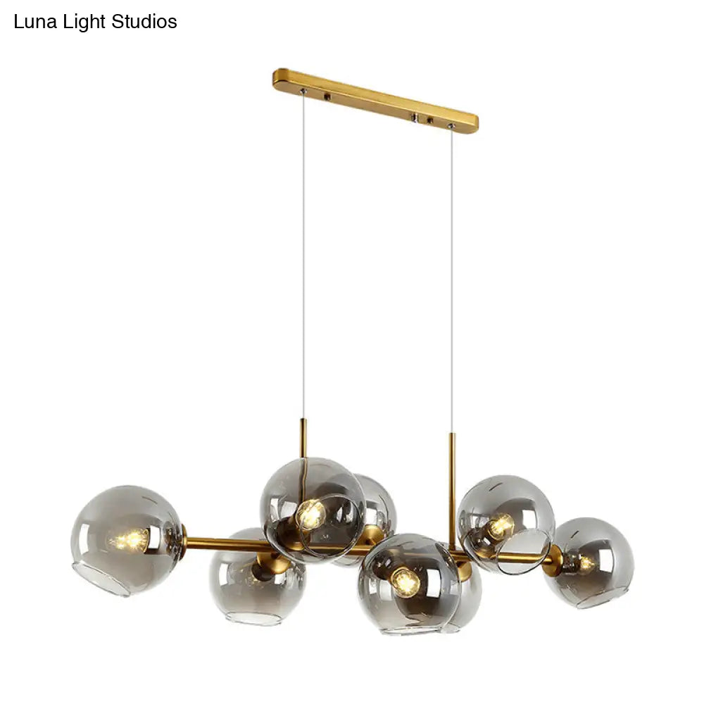 Contemporary Gold/Black Round Island Lighting With 8 Smoky Glass Heads - Linear Design