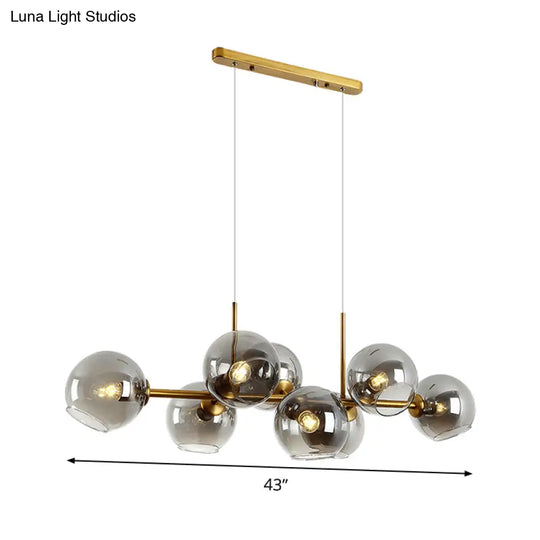 Contemporary Gold/Black Round Island Lighting With 8 Smoky Glass Heads - Linear Design