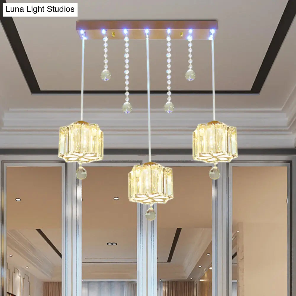 Contemporary Gold Blossom Multi Pendant Light Fixture With Crystal Faceted Bulbs And Linear Canopy