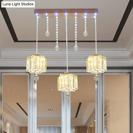 Contemporary Gold Blossom Multi Pendant Light Fixture With Crystal Faceted Bulbs And Linear Canopy