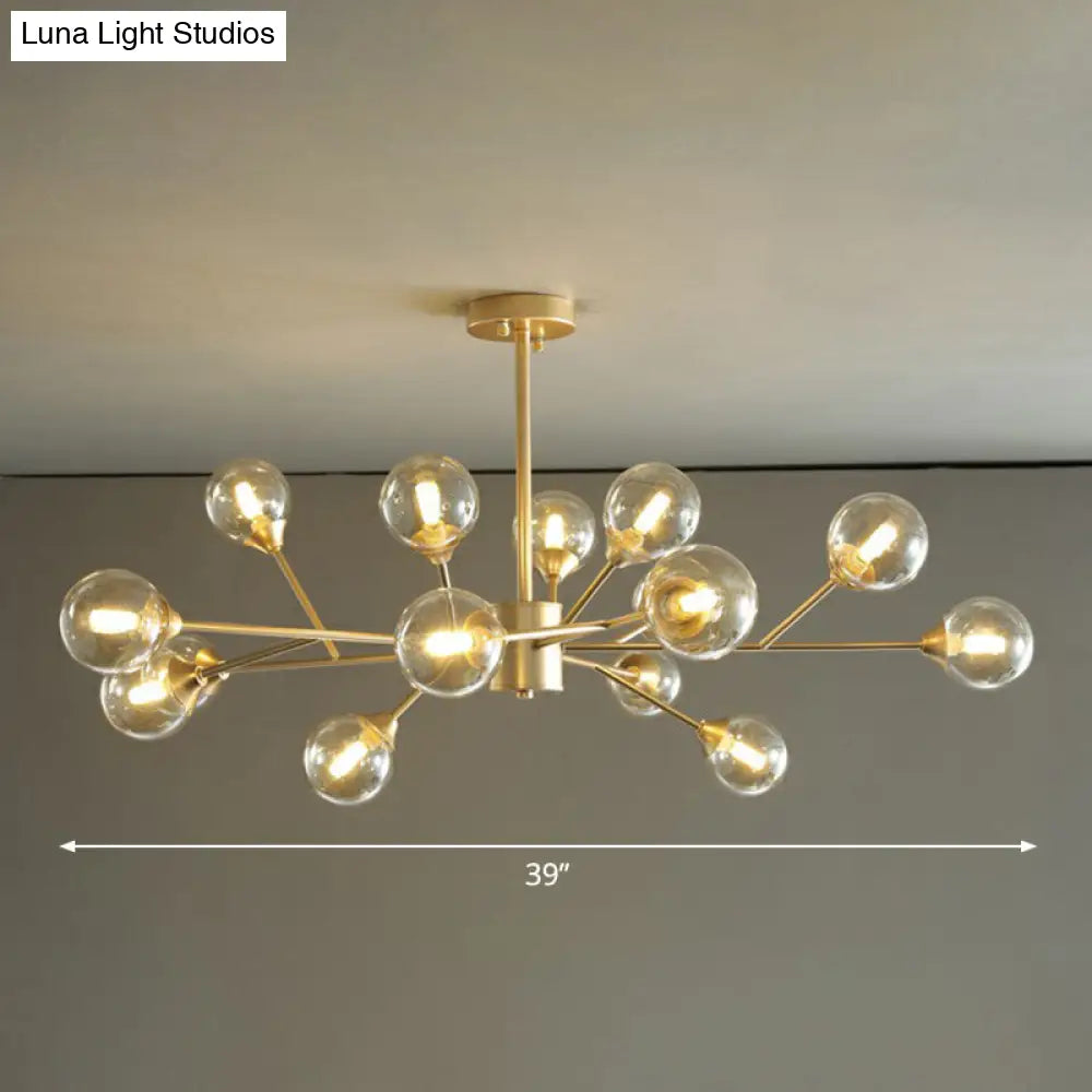 Contemporary Gold Branch Chandelier With Clear Glass Balls For Bedroom Lighting 15 /