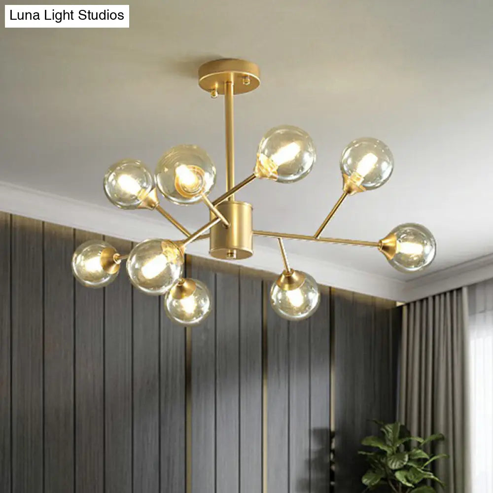 Contemporary Gold Branch Chandelier With Clear Glass Balls For Bedroom Lighting