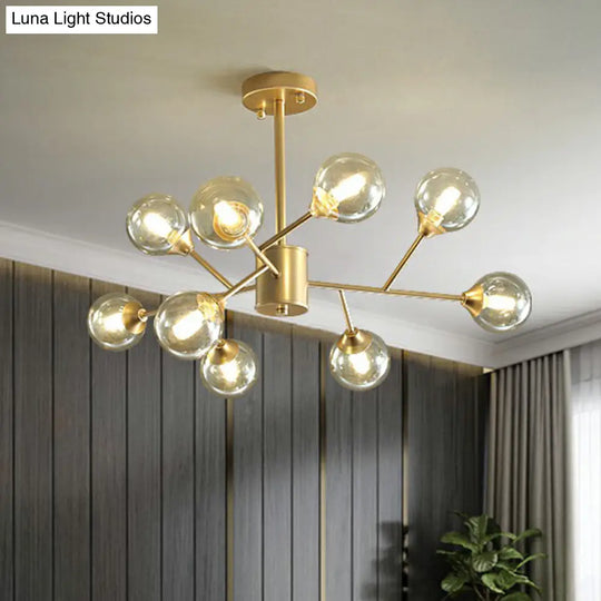 Contemporary Gold Branch Chandelier With Clear Glass Balls For Bedroom Lighting