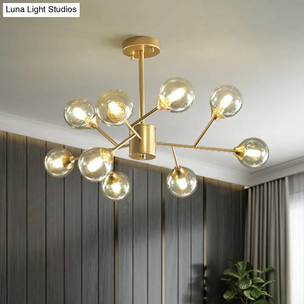 Contemporary Gold Branch Chandelier: Clear Glass Pendant Lamp For Bedroom Lighting