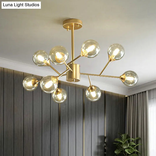 Contemporary Gold Branch Chandelier: Clear Glass Pendant Lamp For Bedroom Lighting