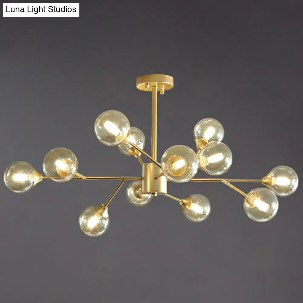 Contemporary Gold Branch Chandelier: Clear Glass Pendant Lamp For Bedroom Lighting