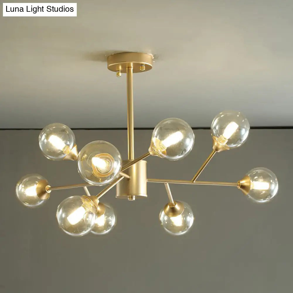 Contemporary Gold Branch Chandelier With Clear Glass Balls For Bedroom Lighting