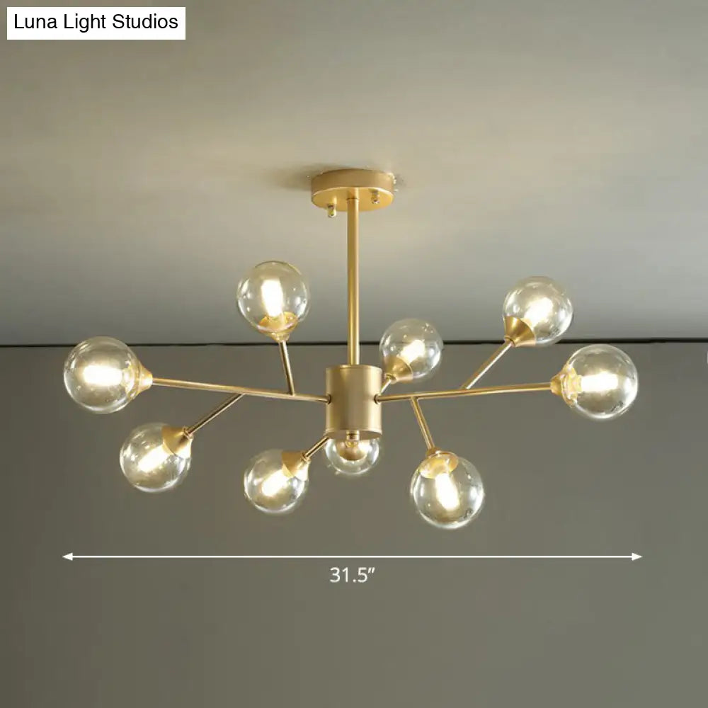 Contemporary Gold Branch Chandelier With Clear Glass Balls For Bedroom Lighting 9 /