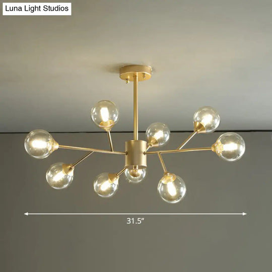 Contemporary Gold Branch Chandelier With Clear Glass Balls For Bedroom Lighting 9 /