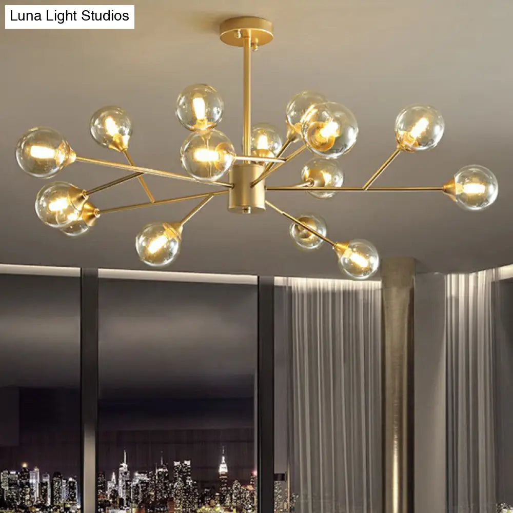 Contemporary Gold Branch Chandelier With Clear Glass Balls For Bedroom Lighting