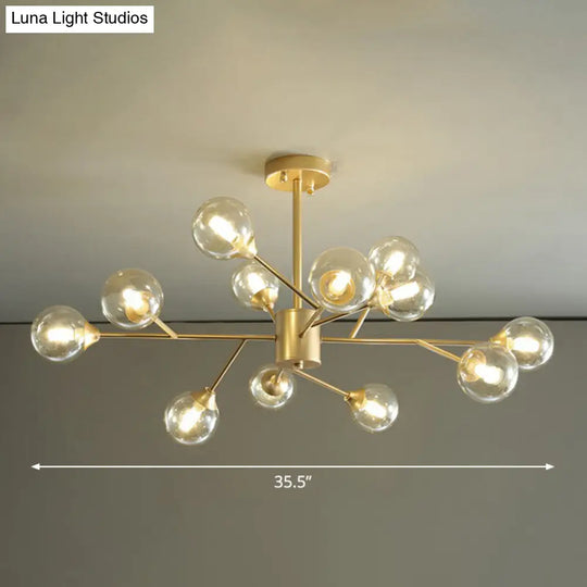 Contemporary Gold Branch Chandelier With Clear Glass Balls For Bedroom Lighting 12 /